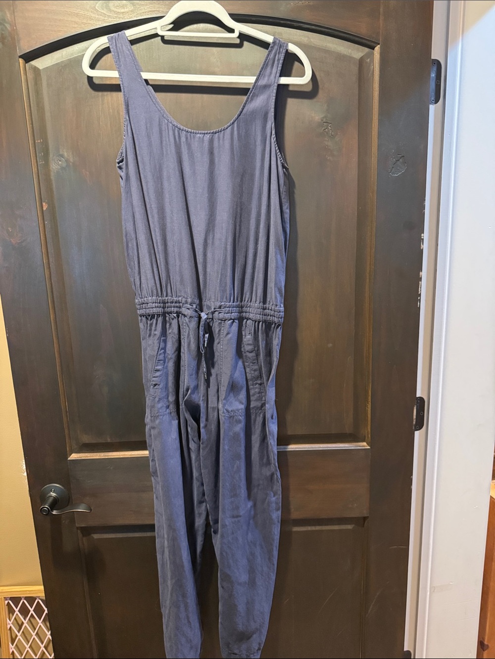 Vince Slate Blue Sleeveless Drawstring Jumpsuit